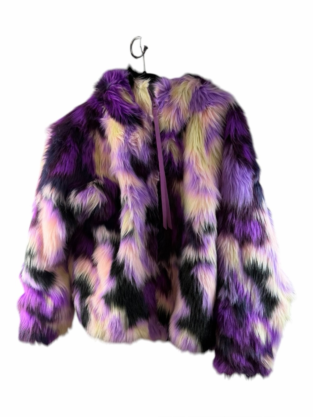 Ugg Womens Clove Faux Fur Oversized Jacket Purple Aura Sz Med-Large Zip Hooded